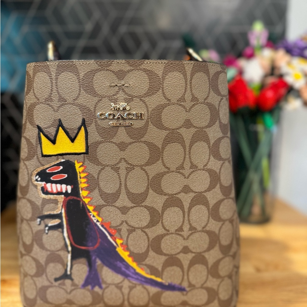 Coach Brown Tote  with Jean-Michel Basquiat Motif